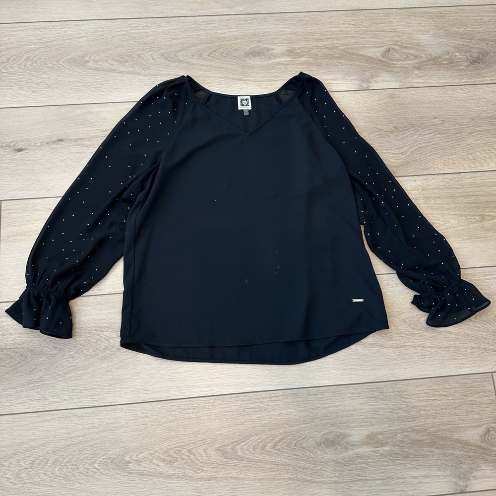 Anne Klein Black Blouse with Sheer Sleeves